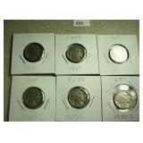 6 Assorted Buffalo Nickels worth $2.5 each