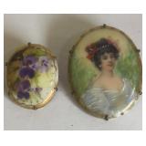 2- VICTORIAN ERA HAND PAINTED BROOCHES