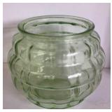 VINTAGE GREEN GLASS URANIUM BULBOUS VASE