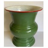 LG.GREEN /WHITE RED RIMMED ENAMELWARE VASE