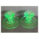PAIR OF GREEN URANIUM CANDLE STICKS