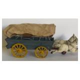 CAST IRON COVERD WAGON AND HORSES