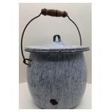 LARGE BLUE AND WHITE GRANITEWARE BERRY PAIL