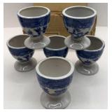 SET OF SIX BLUE WILLOW EGG CUPS