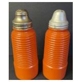 1930ï¿½s ORANGE RIBBED SALT AND PEPPER SHAKERS