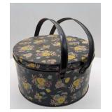 VINTAGE TIN WITH HANDLES FLORAL DESIGN