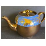 BLUE AND GOLD LUSTER ENGLISH TEA POT