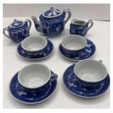 EARLY BLUE WILLOW CHILDS TEA SET