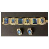 VTG BLUE STONE CUFF BRACELET AND EARRINGS