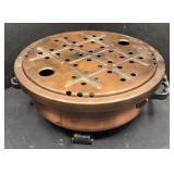 COPPER FOOD WARMER WITH CAST ON HANDLES AND FEET