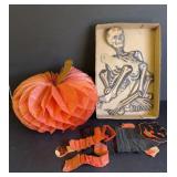 VINTAGE HALLOWEEN PUMPKIN, CAT, AND SKELETON