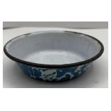 BLUE AND WHITE GRANITEWARE DISH