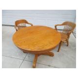 Refinished round oak table with 2 chairs