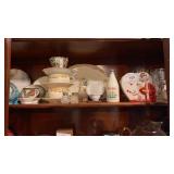 Cup and Saucers, Art Glass Vase, Platter, and