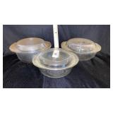 Two Pyrex Bowls w/ Lids and One Bowl w/ Lid