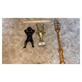 Cast Iron Naughty Nellie Boot Jack, Brass Bull