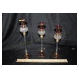 3 Art Glass Candle Sticks