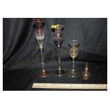 3 Art Glass Candle Sticks & Perfume