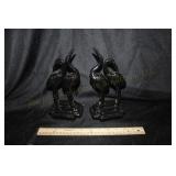 Black Glass Bird Bookends