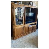 Oak Media Cabinet Note Front Glass Cracked 59 x
