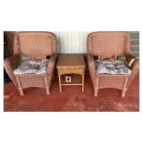 Two Poly-Wicker Chairs and One Poly-Wicker Table