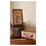 Basket, Box, & Painted Cabinet Door
