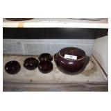 USA Stoneware Bean Crock w/ Four Bean Bowls Note: