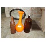 Wooden Bottle, Vase, & Brown Bottle