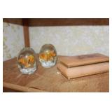 Alabaster Dresser Box, Paperweights, Depression