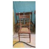 Three Oak Pressed Back Cane Bottom Chairs