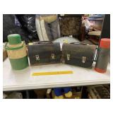 Vintage Lunch Boxes w/ Thermoses, One Water Jug,