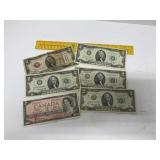 6 1928-1976 U.S. & Canadian $2 Bills