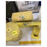 Metal Tole Painted Canister Set, Matchbox Holder,