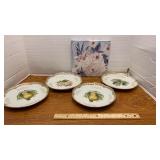 Four Decorative Plates & One Print on Canvas