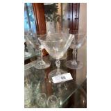 Four Etched Stemmed Glasses