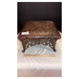 Cast Iron and Leather Footstool 15 x 15 x 9