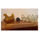 Amber Hen on Nest, Horse Wagon Candy Dish, &