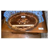 21-Inch Brass and Wood Inlaid Serving Tray