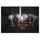 9pc Pink Depression Stemware