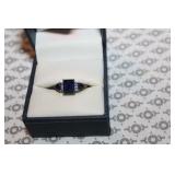 Sapphire & Diamond Sterling Silver Ring Sz 7