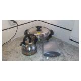 Electric Skillet, Scale, & Tea Pot