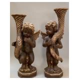 Pair of Modern Resin Cherub Candle Sticks