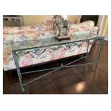 Copper Patina Iron and Glass Sofa Table