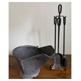 Galvanized Metal Ash Bucket, Set of Iron Fireplace