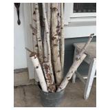 Galvanized Bucket with Birch Sticks