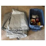 Large Gray Tarp 178" x 225" and Rubbermaid Tote