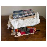 Vintage Linens, Lace Tablecloths, Hand Sewn Quilt