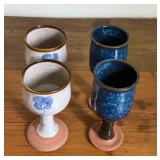 Four Glazed Pottery Stemmed Wine Cups