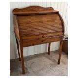 Oak Roll Top Secretary Desk with Drawer