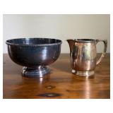Silver Plate Water Pitcher and Large Bowl
